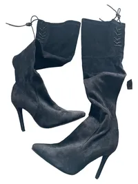 Bebo Damen Overknee-Stiefel Schwarz Gr. 40 High Heels Stiletto Schnürung 3