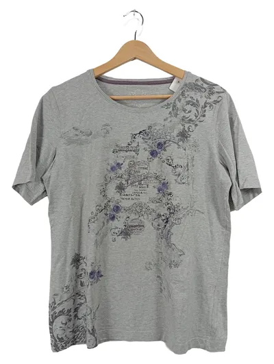 Adagio Damen T-Shirt Gr. 42/XL Grau Floraler Print Strass Viskose