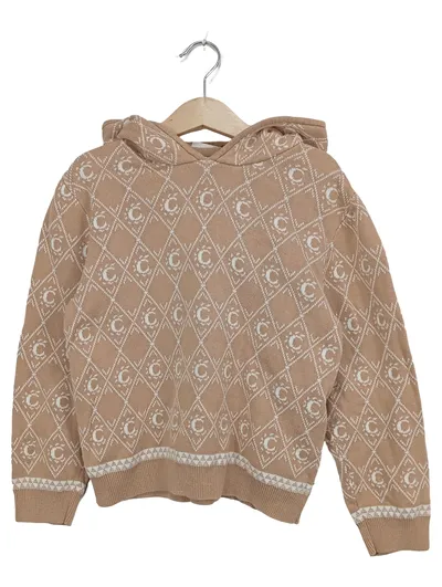Chloé Kinder Kapuzenpullover Beige Gr. 134 Casual Logo-Print Baumwolle Wolle
