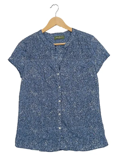 Eddie Bauer Damen Bluse Kurzarm Blau Floral Gr. L 42 Knopfleiste