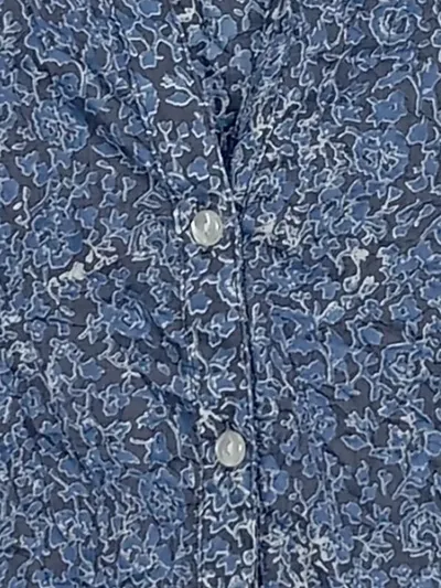 Eddie Bauer Damen Bluse Kurzarm Blau Floral Gr. L 42 Knopfleiste