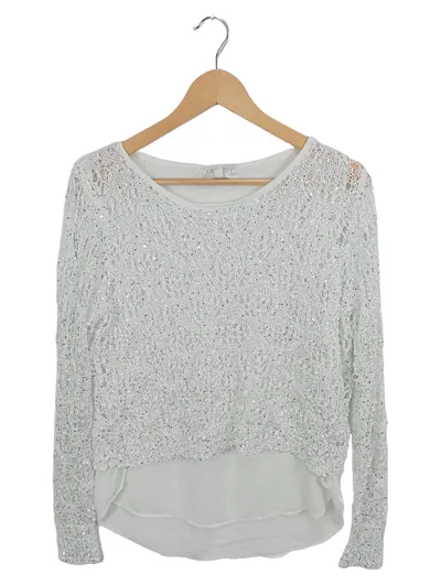 Apricot Damen Pullover Strickshirt Chiffon-Einsatz Pailletten Gr. 36/S Weiß