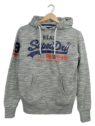 Superdry Herren Kapuzenpullover Hoodie Real Logo Grau Meliert Gr. XS