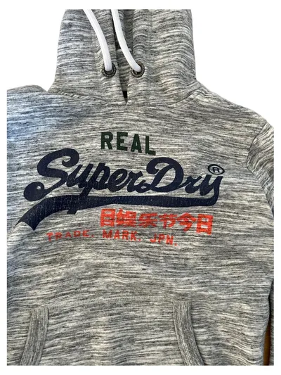 Superdry Herren Kapuzenpullover Hoodie Real Logo Grau Meliert Gr. XS