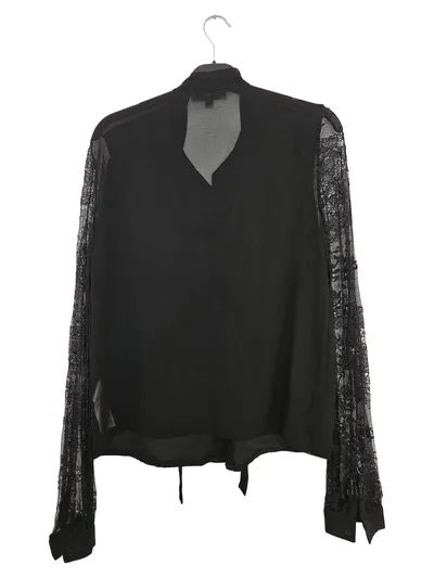 Missguided Damen Bluse Gr. 36 S Schwarz Spitzenärmel Rüschen Schleife
