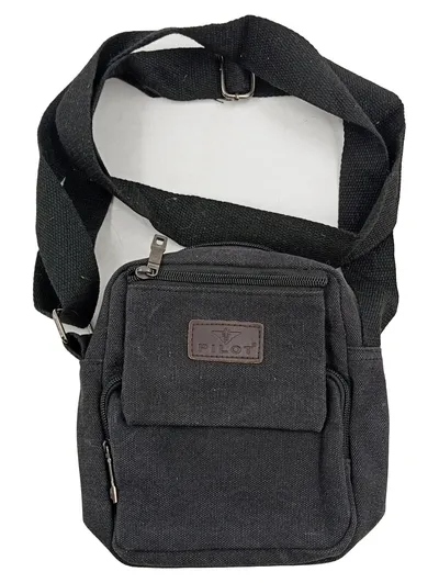 Pilot Umhängetasche Schwarz Herren Schultertasche Stoff Casual