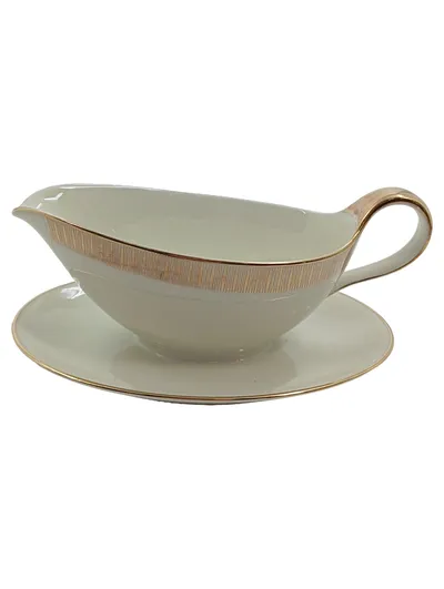 Winterling Sauciere mit Unterteller Porzellan Goldrand Bavaria Beige