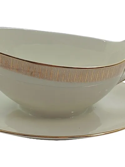 Winterling Sauciere mit Unterteller Porzellan Goldrand Bavaria Beige