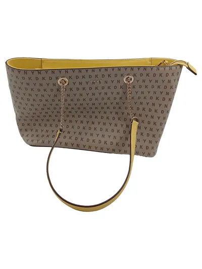 DKNY Damen Henkeltasche Tote Bag Shopper Logo-Print Beige