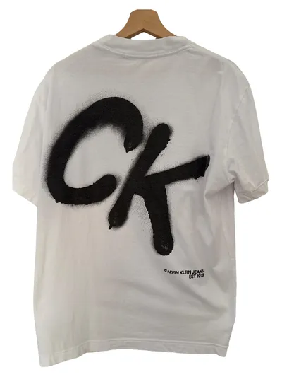 Calvin Klein Jeans Herren T-Shirt M Weiß Logo-Print Casual
