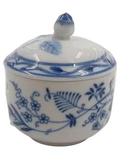 Bavaria Bonbonniere Zwiebelmuster Deckeldose Porzellan Weiß Blau 8x9cm