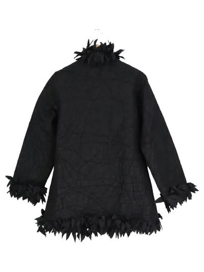 OSCAR DE LA RENTA Wollmantel Damen 40/L Schwarz Elegant mit Blatt-Applikationen