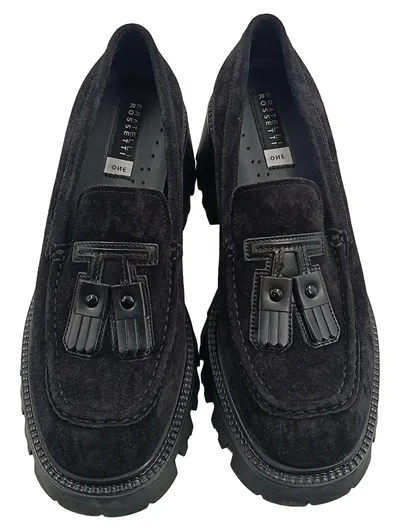 Fratelli Rossetti Damen Loafer Schwarz Wildleder Quasten Absatz 7cm Gr. 37.5