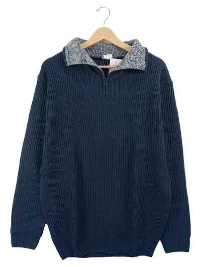Conte Mancini Herren Strickpullover Pullover Blau Gr. 50 L Reißverschluss