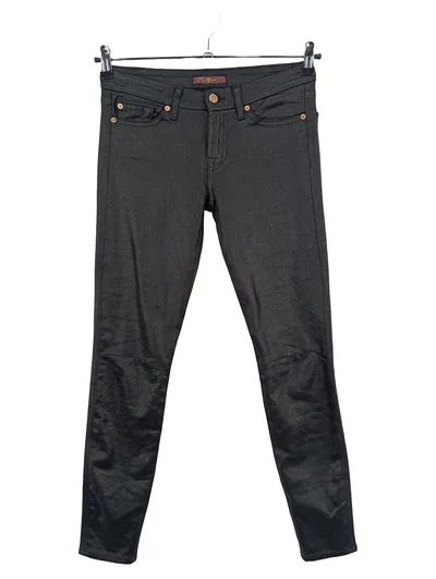 7 For All Mankind Damen Jeans Hose Schwarz Lederoptik Gr. 38 W29
