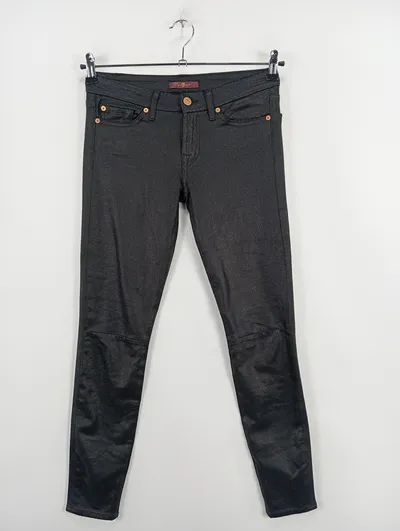 7 For All Mankind Damen Jeans Hose Schwarz Lederoptik Gr. 38 W29