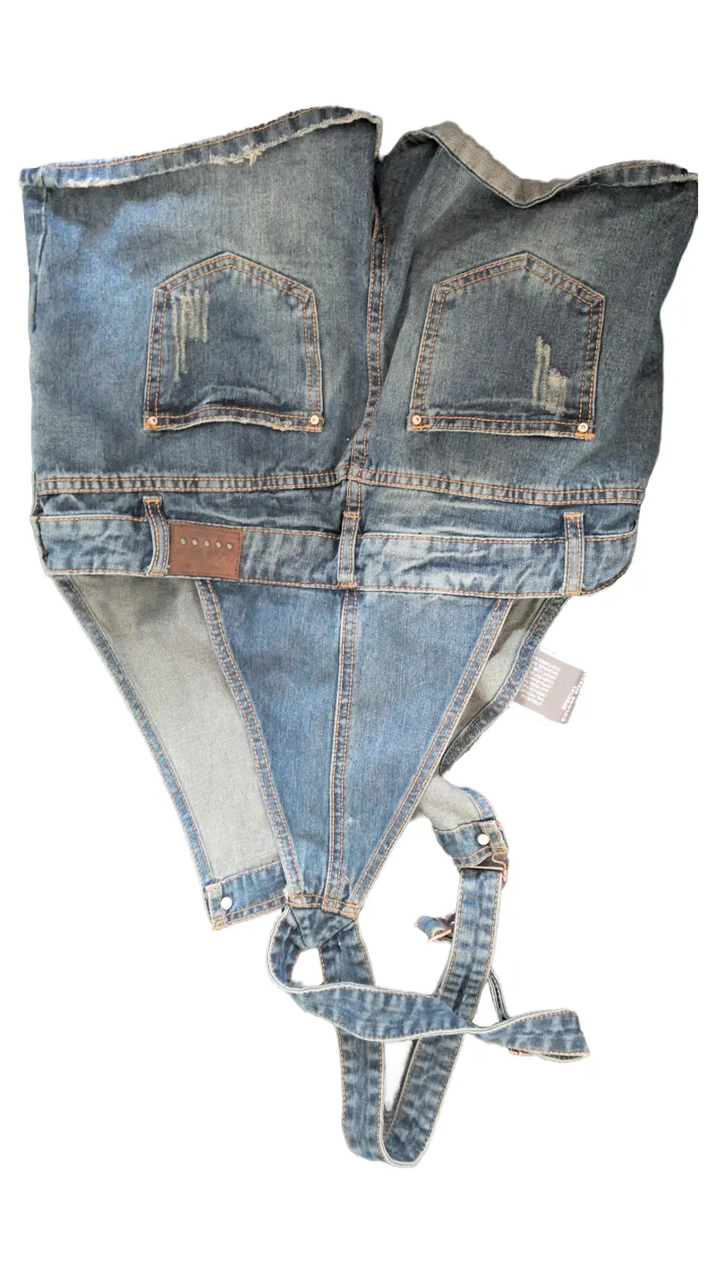 SUBLEVEL Damen Latzhose Jeans Shorts Gr. 32 Blau Casual Distressed 4