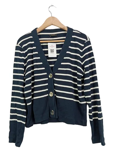 Massimo Dutti Damen Strickjacke gestreift Blau Weiß Gr. L Baumwolle