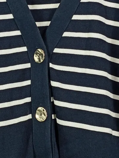 Massimo Dutti Damen Strickjacke gestreift Blau Weiß Gr. L Baumwolle