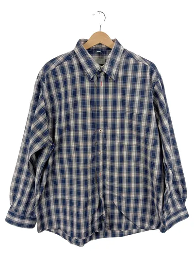 Luciano Herren Freizeithemd Kariert Langarm Blau Weiß Gr. XL