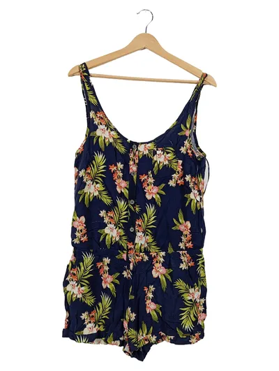 America Today Damen Jumpsuit mit Blumenmuster Gr. 36/S Casual Blau Viskose