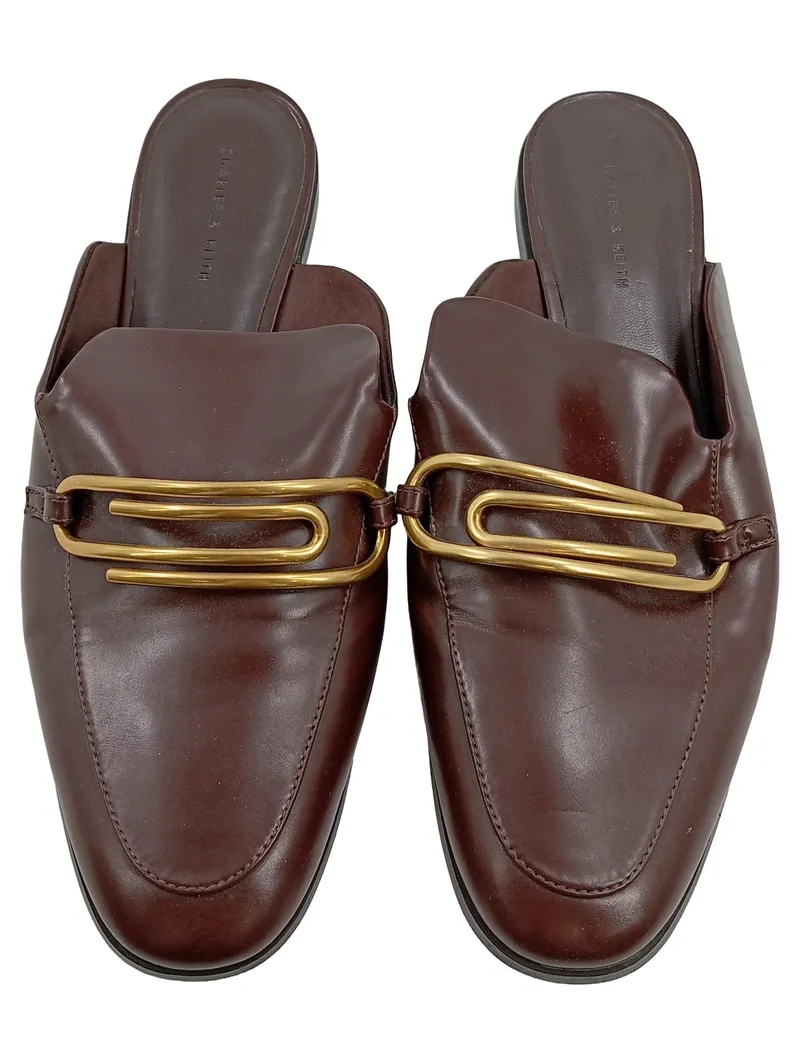 Charles & Keith Damen Mules Slipper Loafer Braun Gold Schnalle Gr. 40 2