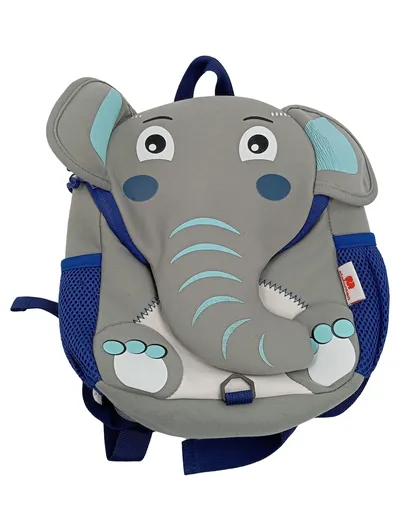 elefanten Kinderrucksack klein Tiermotiv grau Polyester Applikationen