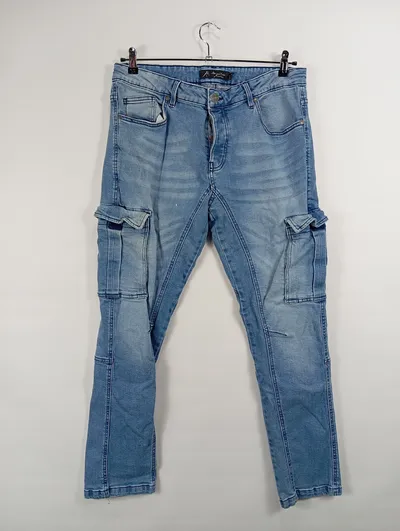 AMACI & SONS Herren Cargo Jeans Hose Stretch Blau W34/L32