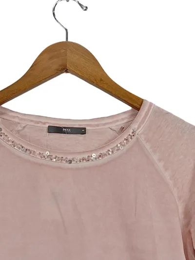 BRAX Damen Langarmshirt Rosa Gr. 40 Pailletten Perlenbesatz Baumwolle