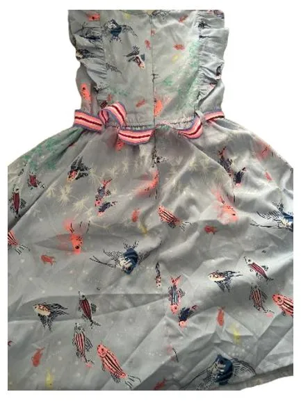 BASEFIELD Mädchen Sommerkleid Rüschen Fischmuster Blau Gr. 128/134 2