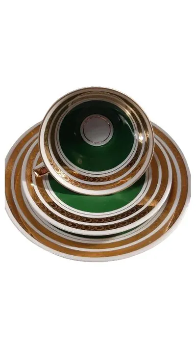 Colditz Kaffeegedeck 3-tlg Porzellan Vintage Grün Tasse Unterteller