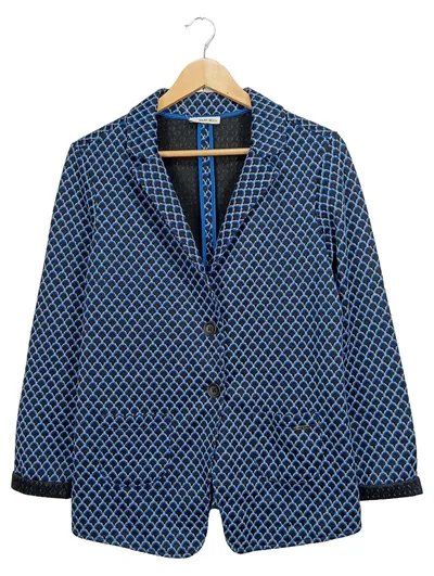 SANI BLU Blazer Damen Gr. 40 Blau Geometrisch Elegant Business Jacke