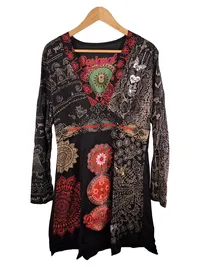 Desigual Damen Bluse Langarm Ethno Stickerei Baumwolle Schwarz XXL 1