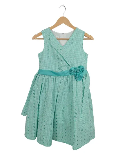 Bonnie Jean Mädchen Festkleid Gr. 152 Türkis Kariert Stickerei