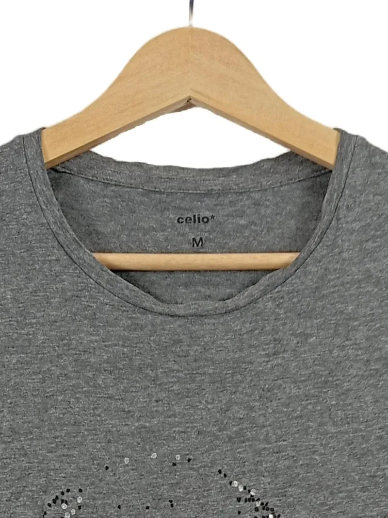 celio* Damen T-Shirt Totenkopf Pailletten Grau Gr. 38/M Streetwear 4