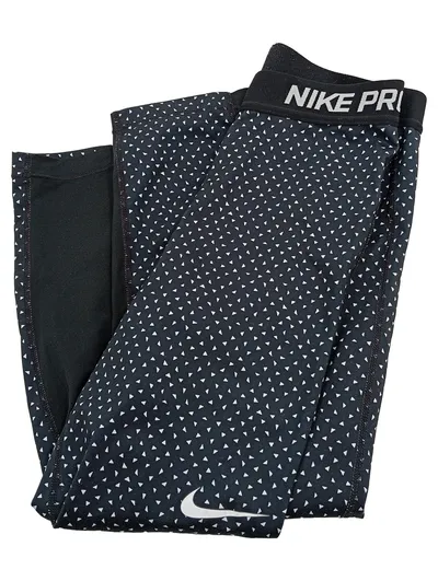 Nike Pro Damen Leggings 3/4 Sporthose Schwarz Punkte Gr. S