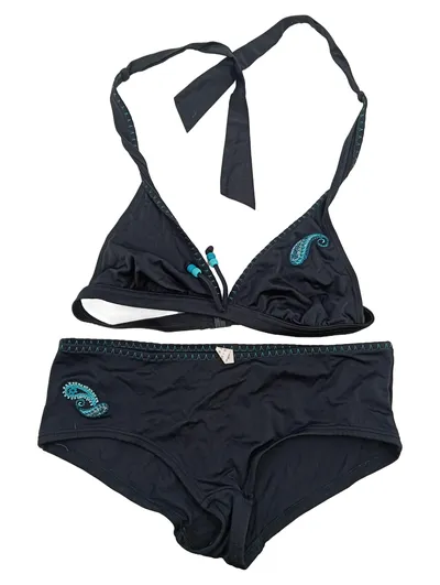 Esprit Damen Bikini Schwarz Gr. 38 B Paisley Stickerei Perlen