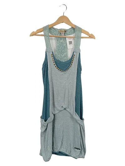 Khujo Damen Top S Blau Bohemian mit Nieten & Häkel-Details
