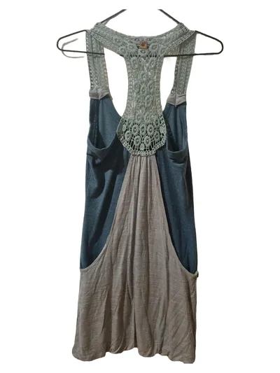 Khujo Damen Top S Blau Bohemian mit Nieten & Häkel-Details