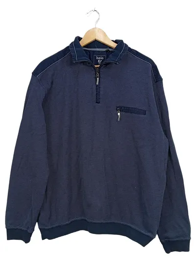 Hajo Herren Pullover Troyer Sweatshirt Blau Gr. XL Ellbogenpatches