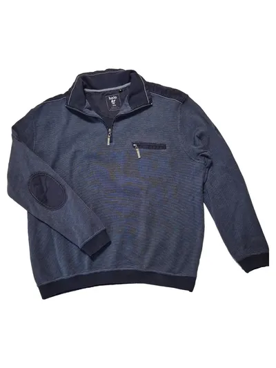 Hajo Herren Pullover Troyer Sweatshirt Blau Gr. XL Ellbogenpatches