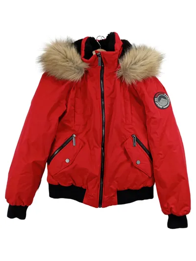Superdry Bomberjacke Damen Gr. 42/XL Rot Fellkapuze Winterjacke
