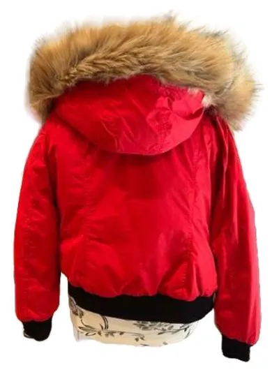Superdry Bomberjacke Damen Gr. 42/XL Rot Fellkapuze Winterjacke