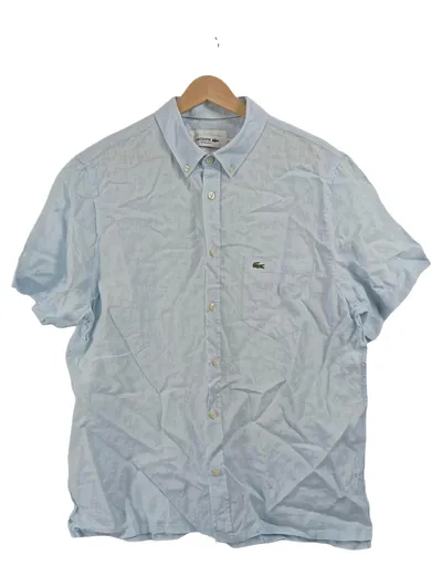Lacoste Herren Freizeithemd Kurzarm Blau Gr. 52, XL Leinen Casual Logo