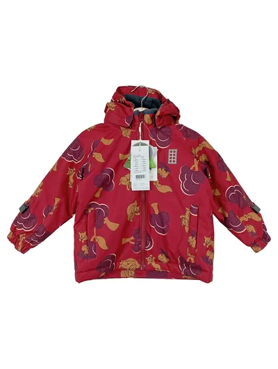 LEGO Wear Kinder Winterjacke Gr. 128 Rot Tiermotive Outdoor Kapuze