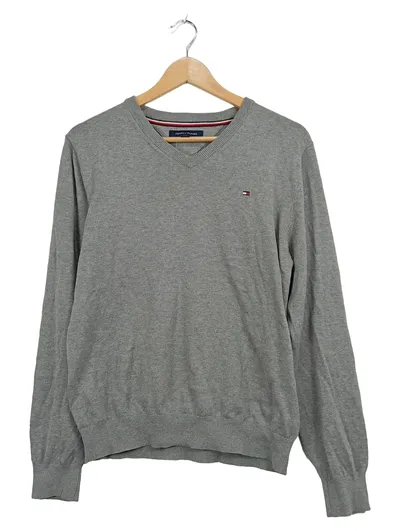 Tommy Hilfiger Pullover Herren Gr. M V-Ausschnitt Grau Baumwolle