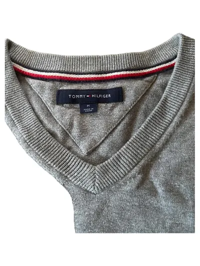 Tommy Hilfiger Pullover Herren Gr. M V-Ausschnitt Grau Baumwolle