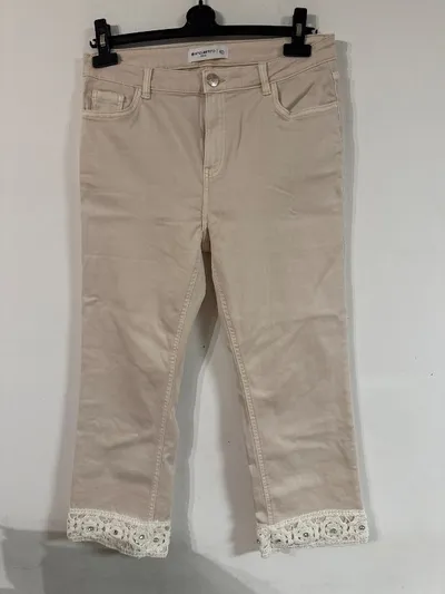 Encuentro Damen Stoffhose Beige Gr. 40 L24 Spitze Häkelei Strass