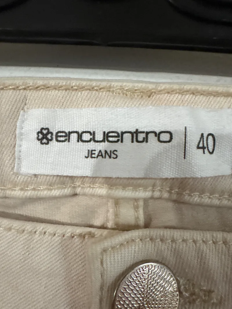 Encuentro Damen Stoffhose Beige Gr. 40 L24 Spitze Häkelei Strass 3