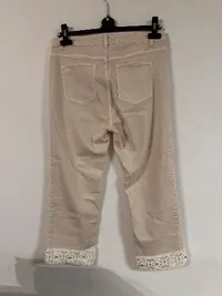 Encuentro Damen Stoffhose Beige Gr. 40 L24 Spitze Häkelei Strass 4